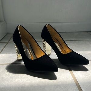 Black heels with gold rhinestones